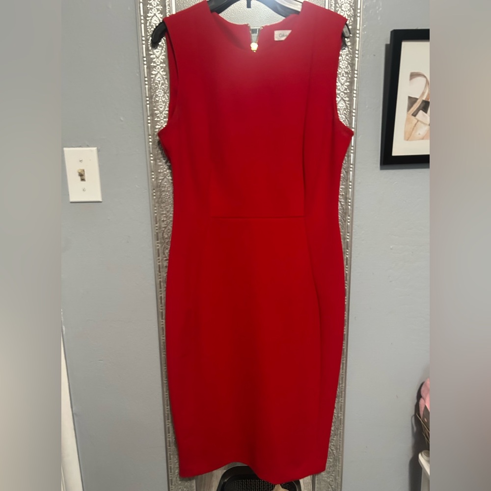 Calvin Klein Red Sleeveless Midi Sheath Dress